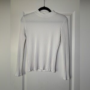Liverpool White Mock Neck Ribbed Sweater